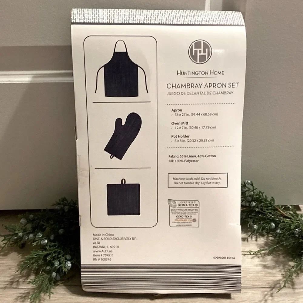 Huntington Home Linen Blend 3 Piece Apron Potholder Set